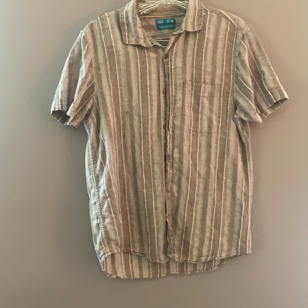 Tenth + ocean button up linen shirt ~ size: ?